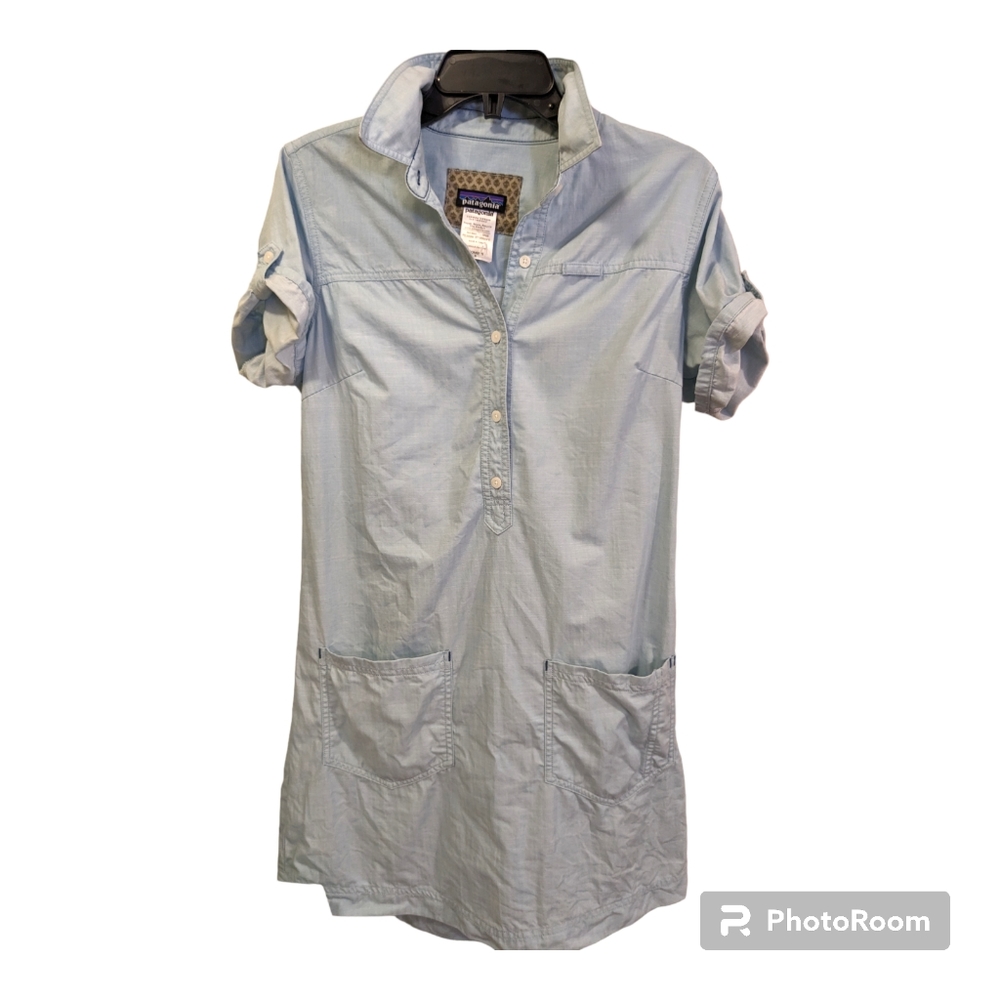 Patagonia Shirt Dress Organic Cotton/Linen Utility Blue Women's Size 8